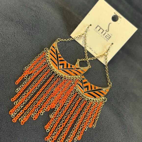 Mia brand earrings- orange gold dangle chandelier colorful - Picture 1 of 3